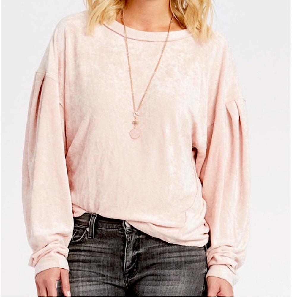Free People Crushed Velvet Pink Milan Layering Top Sweatshirt Women Size XS Boho